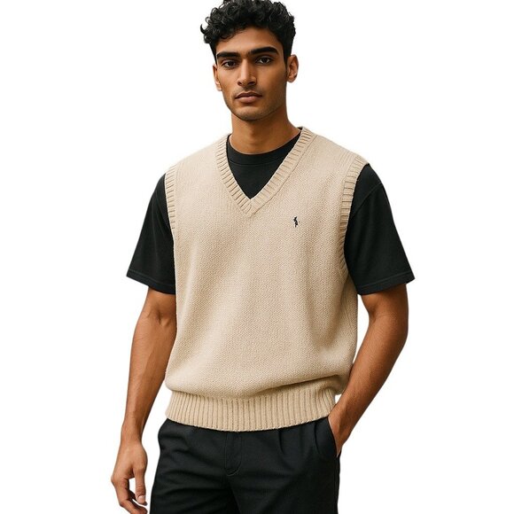 Polo By Ralph Lauren V Neck Sweater Vest Cream Size XXL Y2K Vintage Preppy Retro - Picture 1 of 11